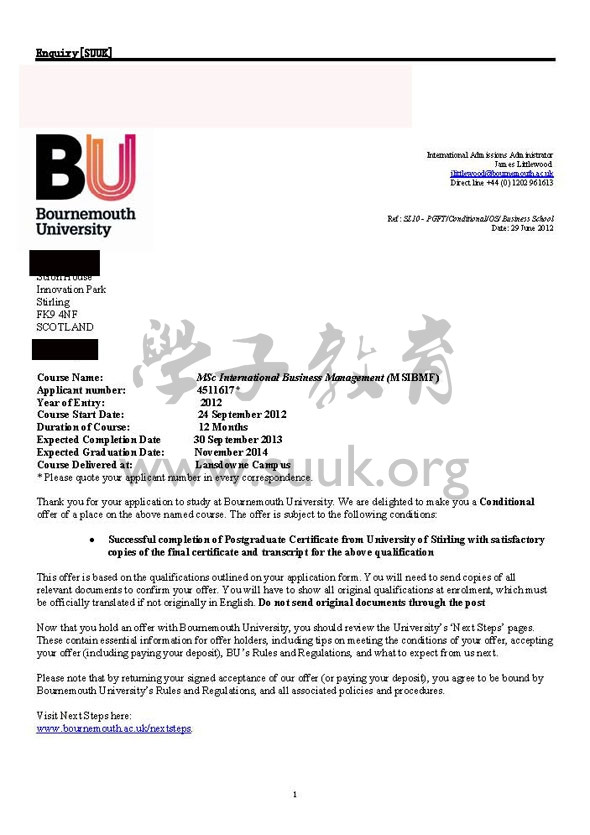 英国伯恩茅斯大学国际商务管理学硕士