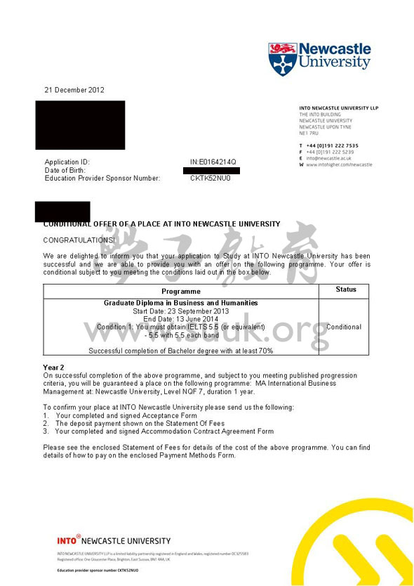 英国纽卡斯尔大学国际商务管理的预科和硕士