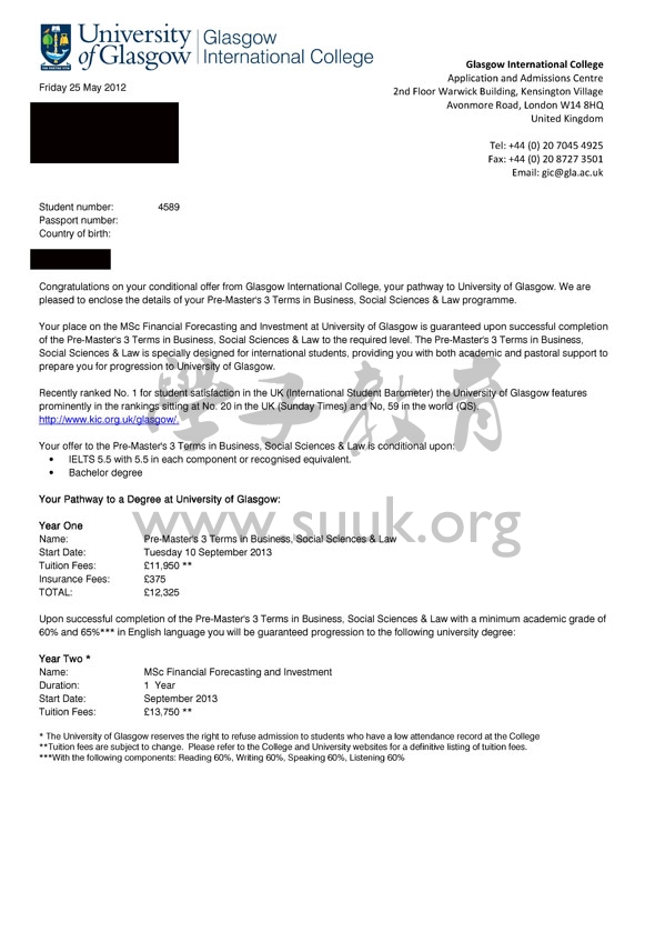 英国格拉斯哥大学财务预测及投资预科+硕士