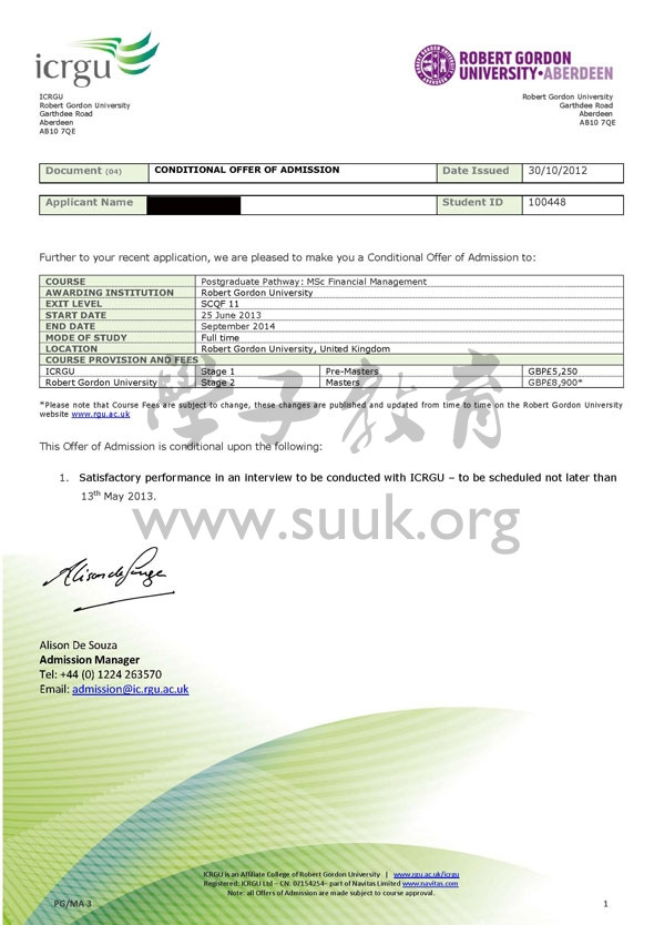 英国罗伯特戈登大学会计和金融预科+硕士