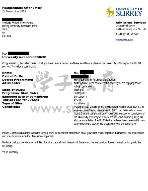 英国萨里大学国际财务管理硕士