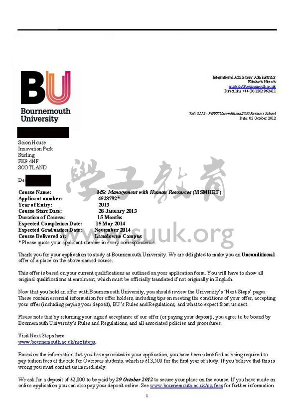 英国伯恩茅斯大学人力资源管理硕士