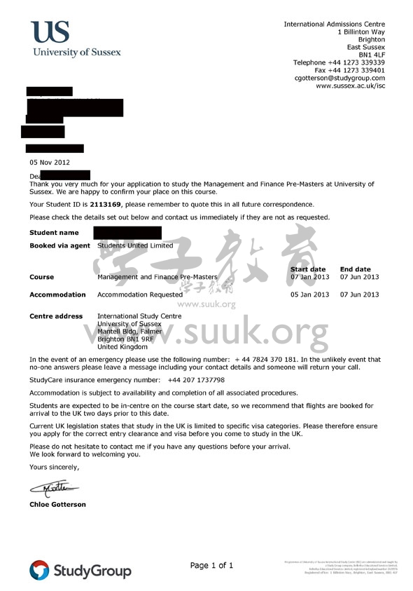 英国萨塞克斯大学管理和财务预科+硕士