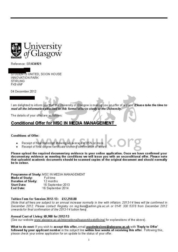 英国格拉斯哥大学媒体管理硕士