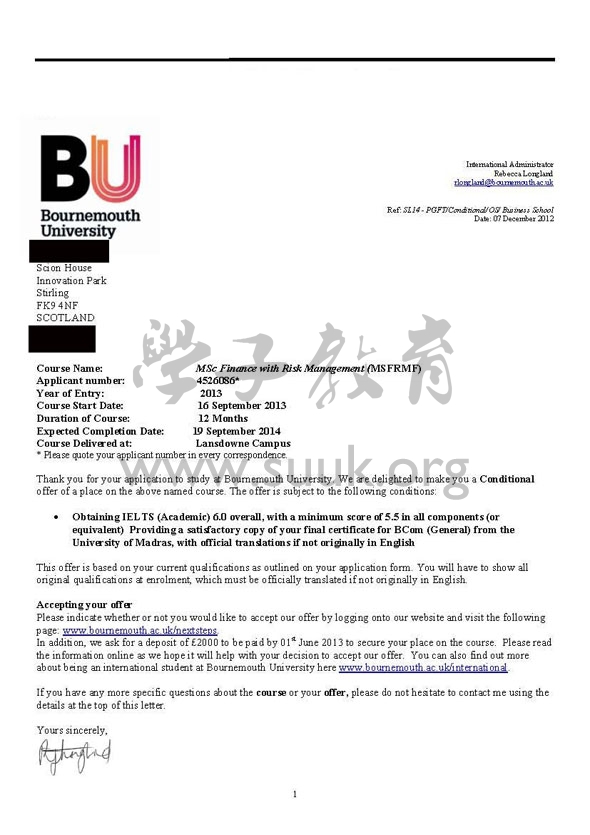 英国伯恩茅斯大学财务与风险管理硕士