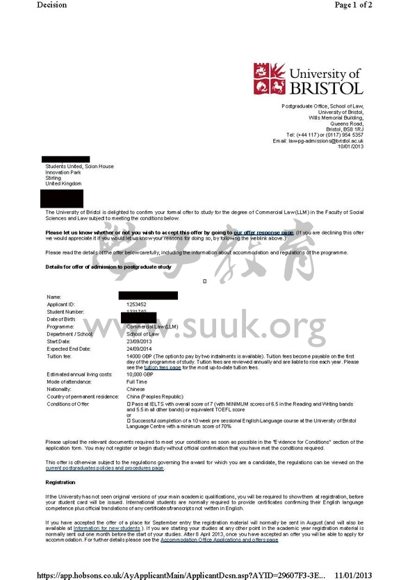 英国布里斯托大学商业法硕士