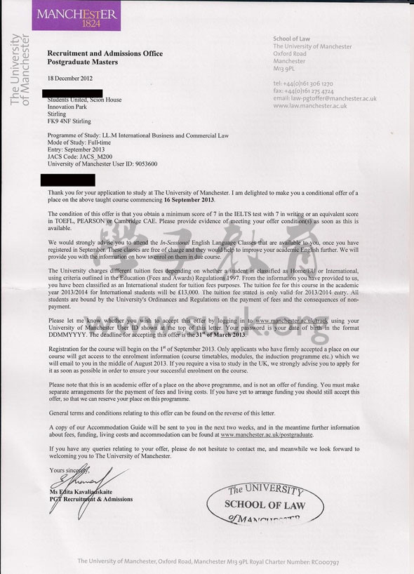 英国曼彻斯特大学国际商务和商业法硕士