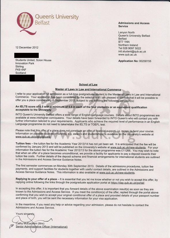 英国贝尔法斯特女王大学法律和国际商会硕士
