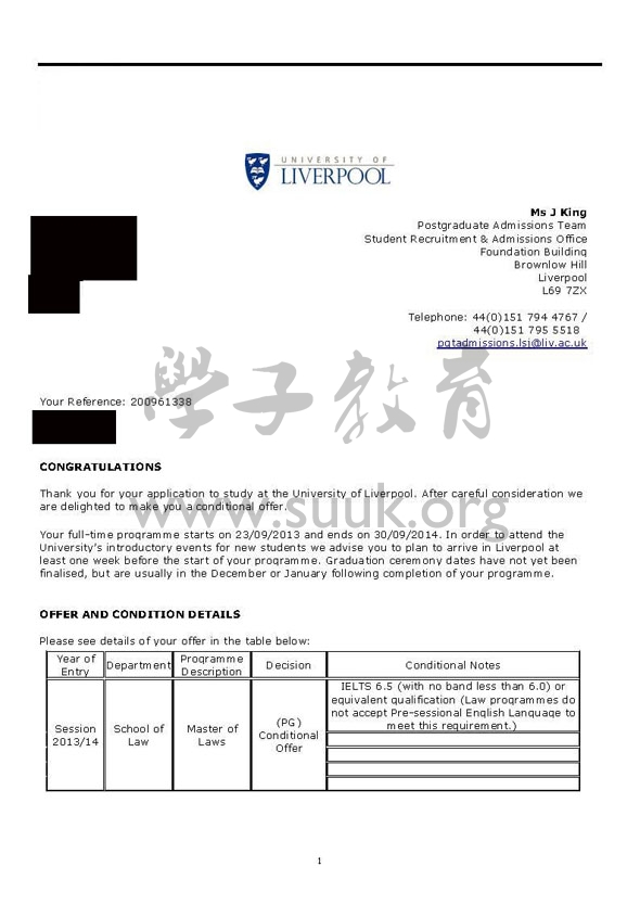 英国利物浦大学国际商法硕士