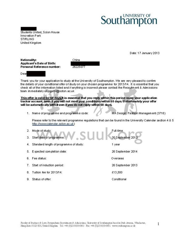 英国南安普敦大学设计（奢侈品牌管理）硕士