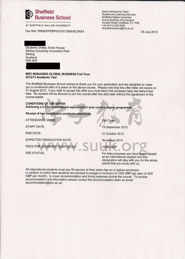 英国谢菲尔德哈勒姆大学全球商业管理硕士