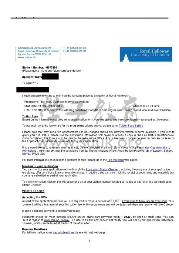 英国伦敦大学皇家霍洛威学院商务信息系统硕士