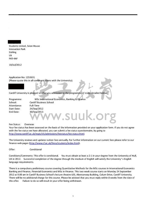 英国卡迪夫大学国际经济，银行与金融硕士