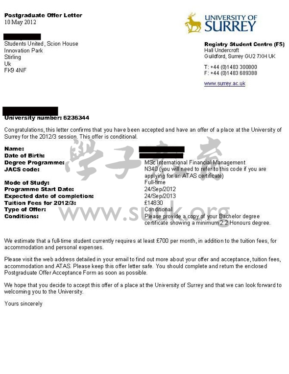 英国萨里大学国际金融管理硕士