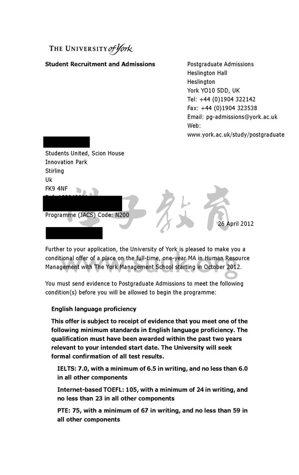 英国约克大学人力资源管理硕士
