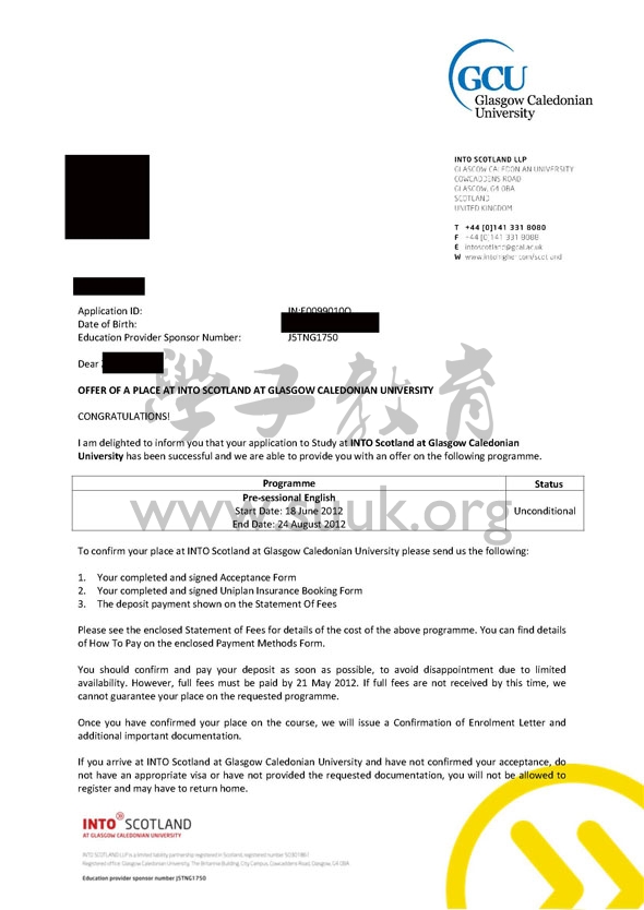 英国格拉斯哥卡里多尼亚大学9周语言课程