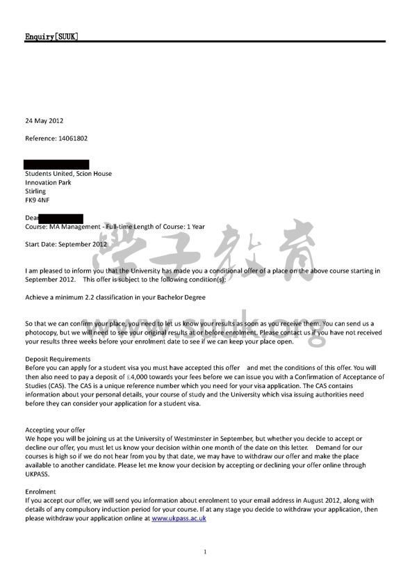 英国威斯敏斯特大学管理硕士
