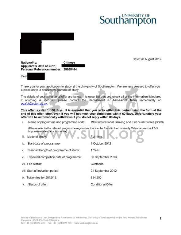 英国南安普敦大学国际金融市场硕士