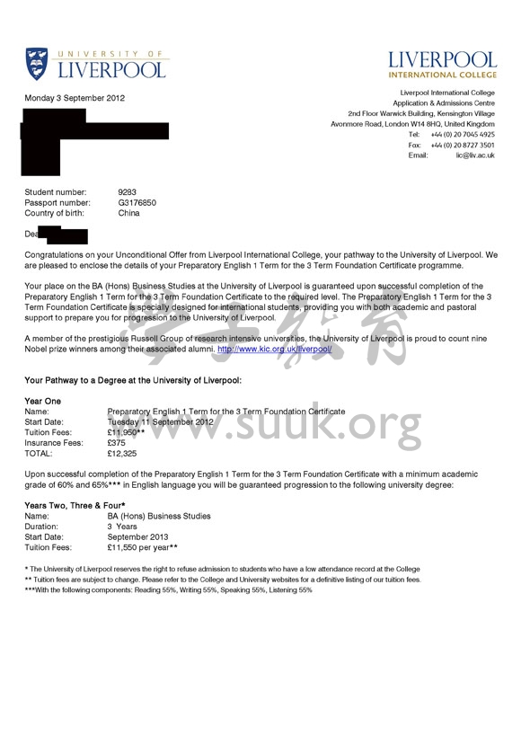 英国利物浦大学商业研究本科预科+本科