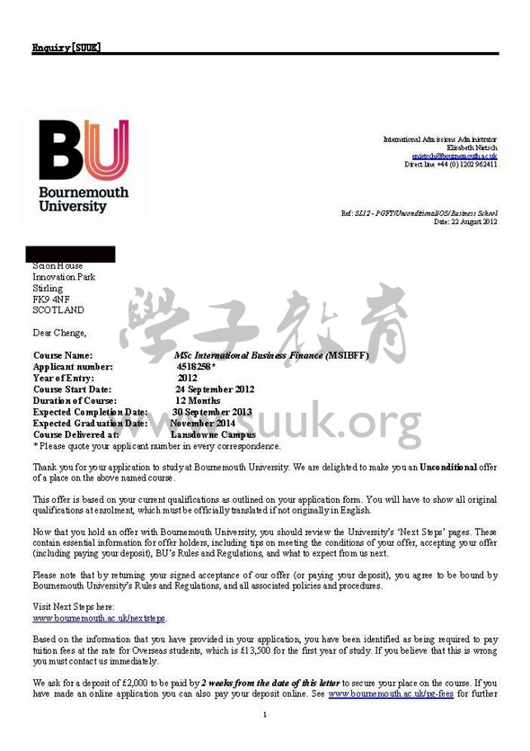 英国伯恩茅斯大学国际商务金融硕士