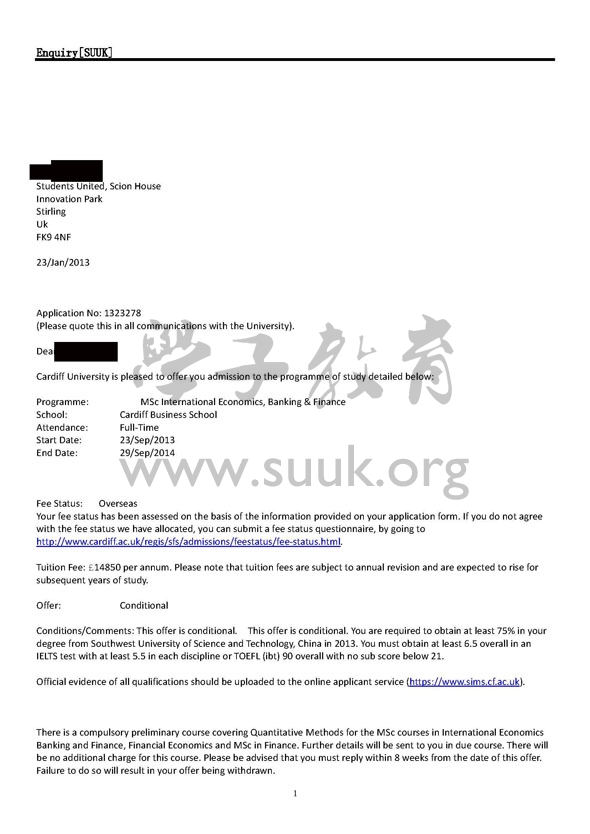 英国卡迪夫大学国际经济，银行与金融硕士