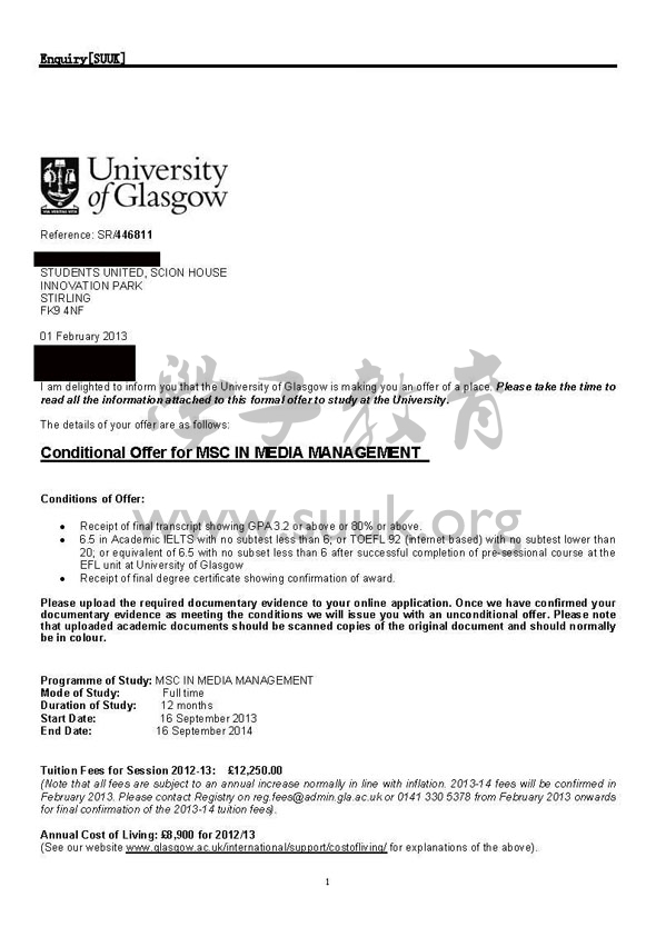 英国格拉斯哥大学媒体管理硕士