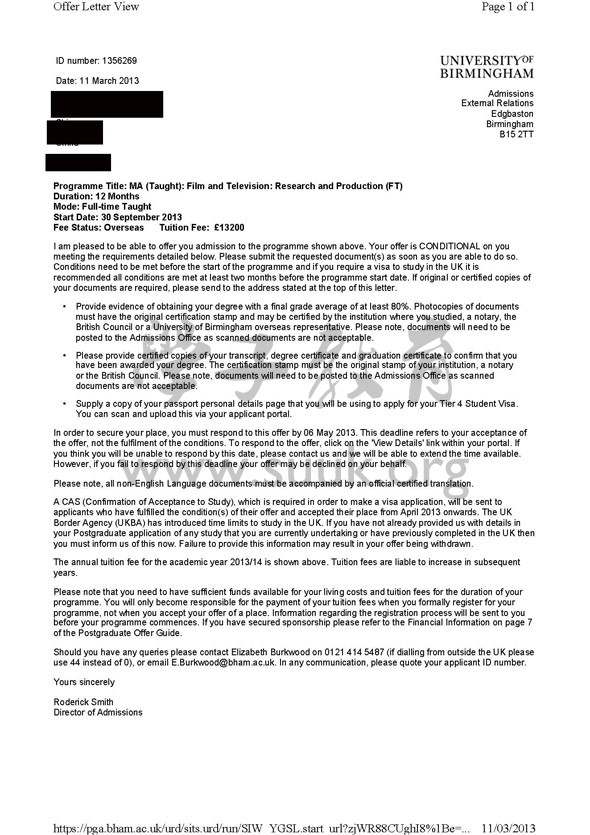 英国伯明翰大学电影和电视研究和生产硕士