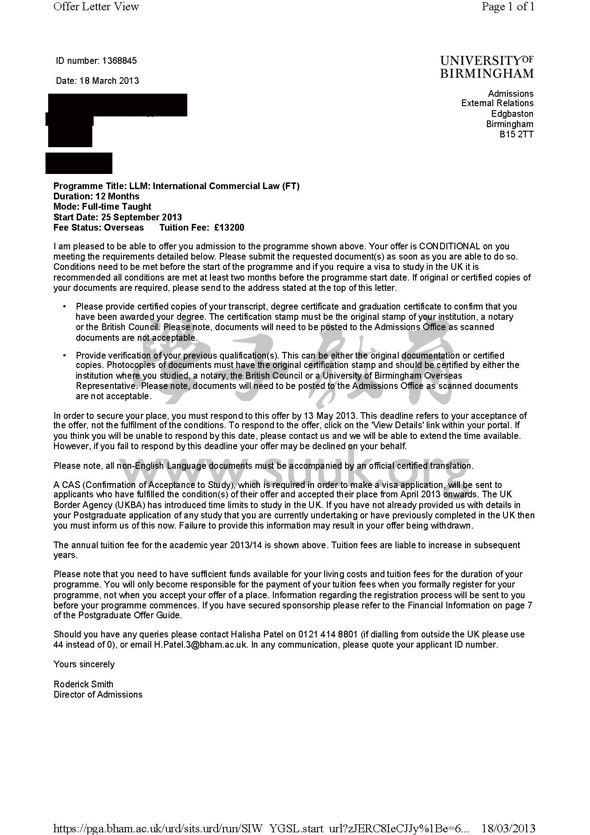 英国伯明翰大学国际商法硕士