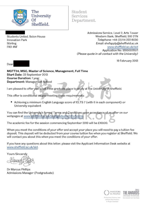 英国谢菲尔德大学管理学硕士