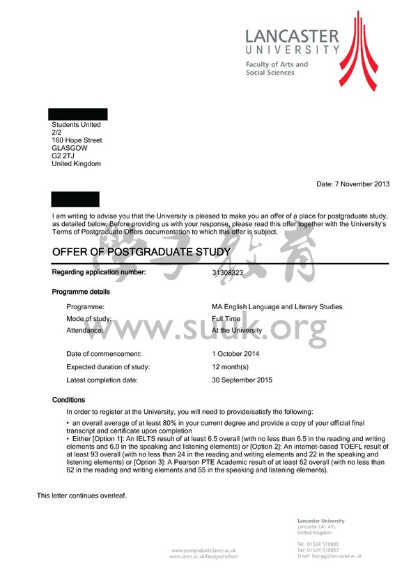 英国兰卡斯特大学英语语言与文学研究硕士