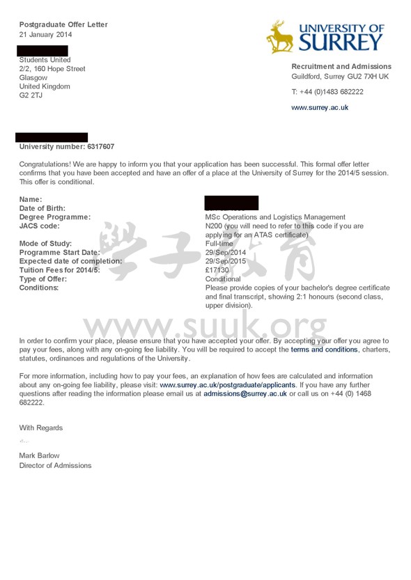英国萨里大学运作与物流管理硕士