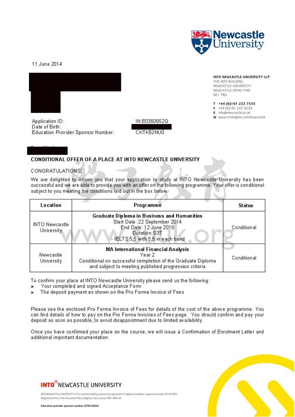 英国纽卡斯尔大学国际金融分析硕士预科+硕士