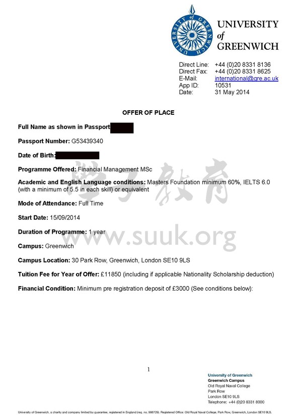 英国格林威治大学金融管理硕士