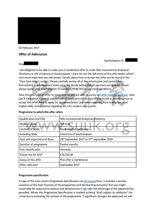 英国南安普顿大学仪器分析化学硕士