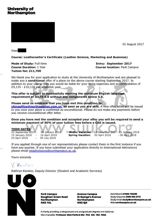 英国北安普顿大学皮革销售商证书（皮革科学，市场营销和商业）