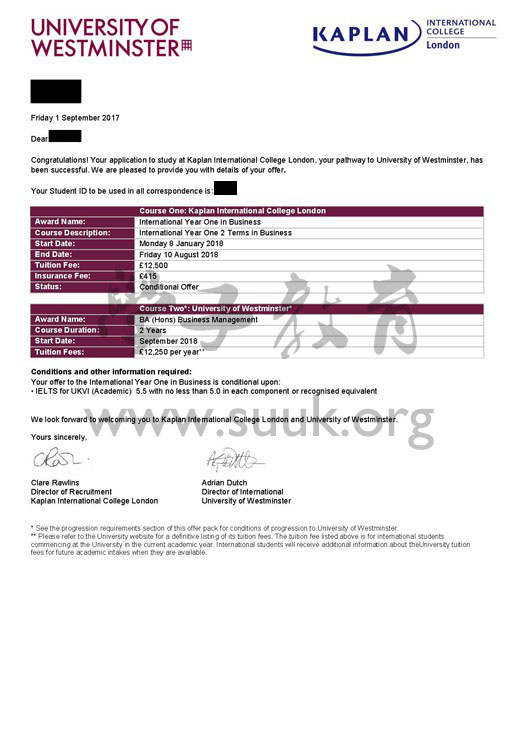 英国威斯敏斯特大学商务管理国际大一