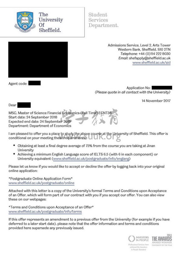 英国谢菲尔德大学金融经济学硕士