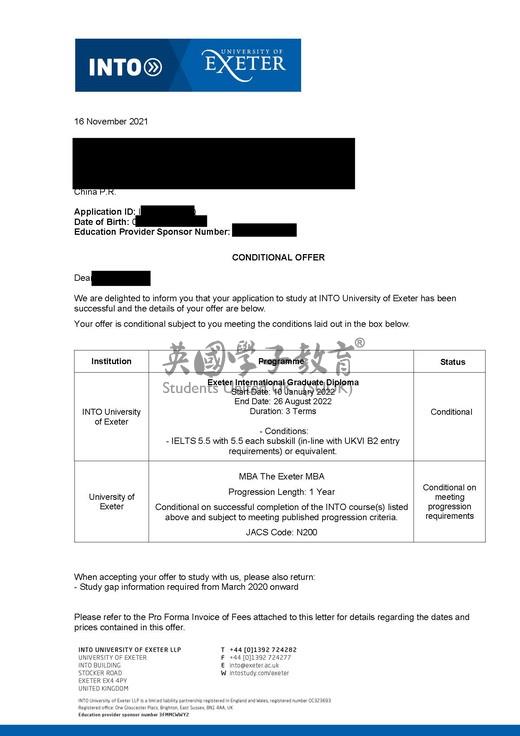 英国埃克塞特大学MBA硕士预科