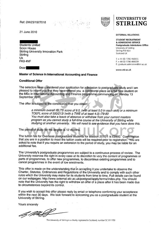 英国斯特林大学国际会计与金融学硕士