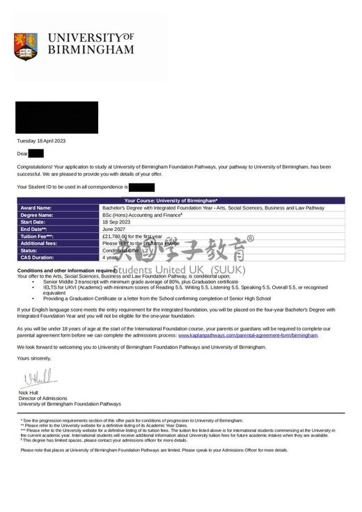 英国伯明翰大学艺术、社会科学、商业和法律预科+会计与金融学士