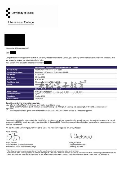 英国埃塞克斯大学科学与健康硕士预科+计算机游戏硕士